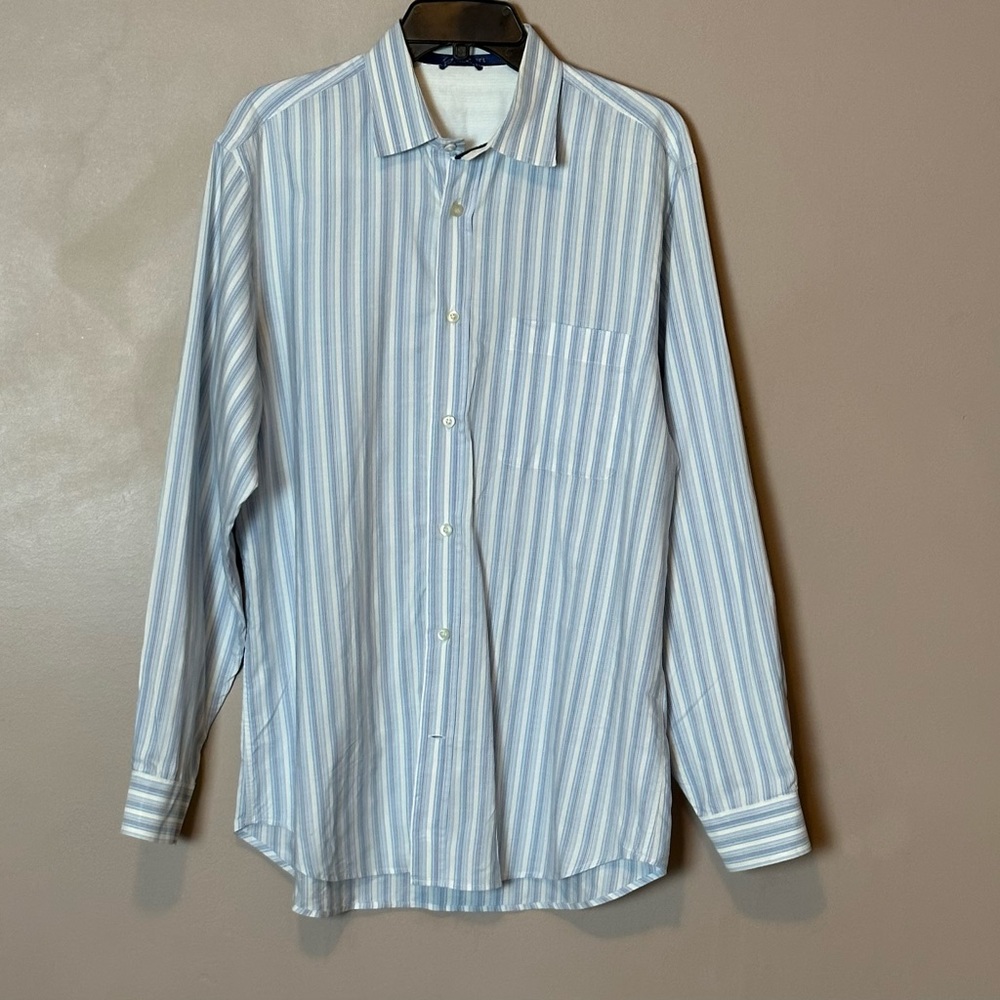Ermenegildo Zegna Blue and White Striped Dress Shirt